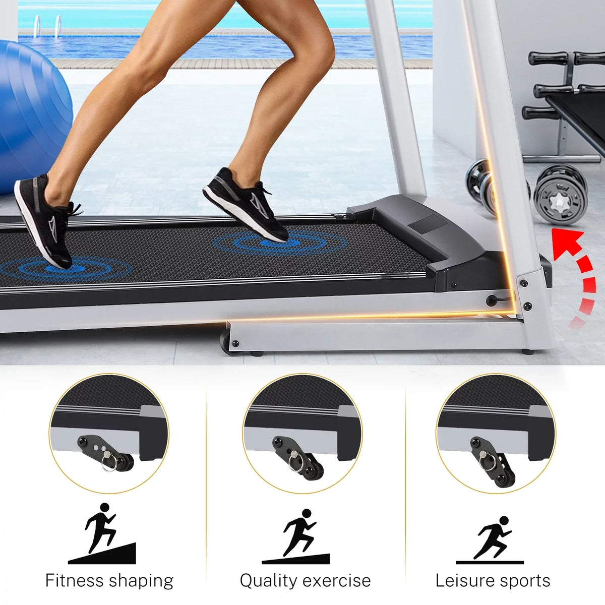Folding Treadmill With 10 in HD Touchscreen, 3.25HP, 0.5-9MPH, WiFi - Silver