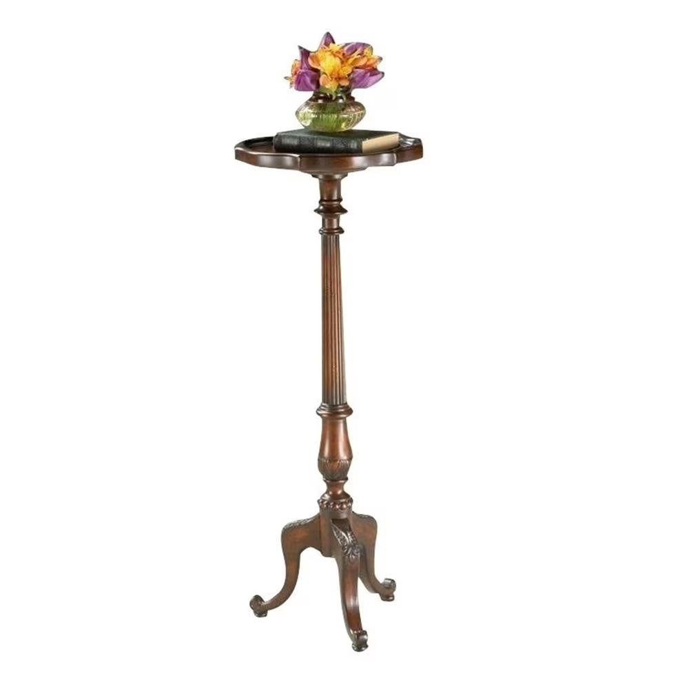 Bowery Hill Traditional Wood Pedestal Plant Stand, Cherry Dark Brown, 36.5in H x 14in W x 14in D