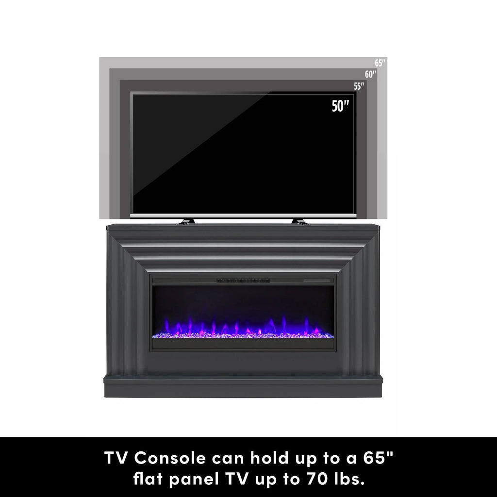 CosmoLiving by Cosmopolitan Electric Fireplace Mantel TV Stand, Black, 65 in, 42 in Insert - Rene