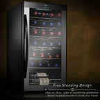 NutriChef Compressor Wine Cooler Refrigerator, 28 Bottle, Black Glass Door