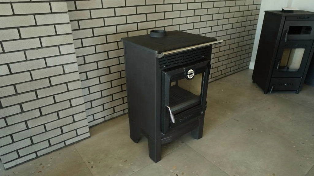 Indoor Wood Burning Cooking Stove 57cm x 55,5cm x 99,5cm, Matte Black - Stove 315