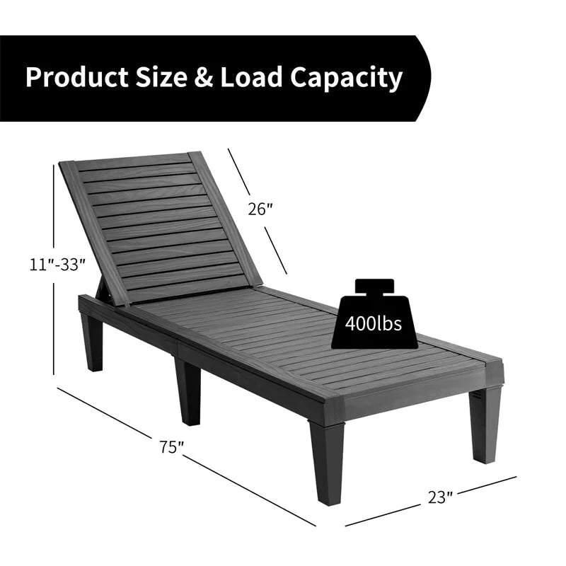Outdoor Patio Chaise Lounge Chair Recliner - Adjustable 5 Positions, Wood Texture Design