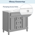 36'' Bathroom Vanity Set With Ceramic Sink Top, Mirror Cabinet, 2 Doors And 2 Drawers - Gray