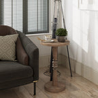 Pedestal End Table With Round Tray Top And Distressed Finish