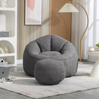 MOONMISS Microfiber Upholstered Round Bean Bag Sofa Chair With Ottoman - Gray