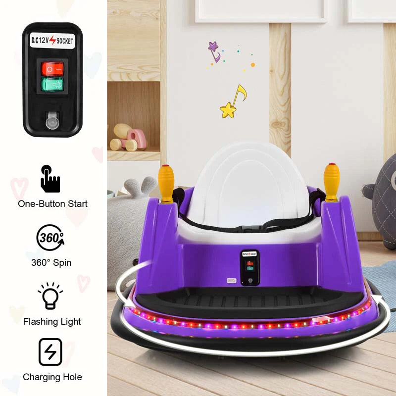 12V Toddler Battery Powered Bumper Car With Dual Joysticks And 360 Degree Spin