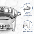 IMACONE 5QT Stainless Steel Round Chafing Dish Buffet Set, 2-Pack With Glass Lid