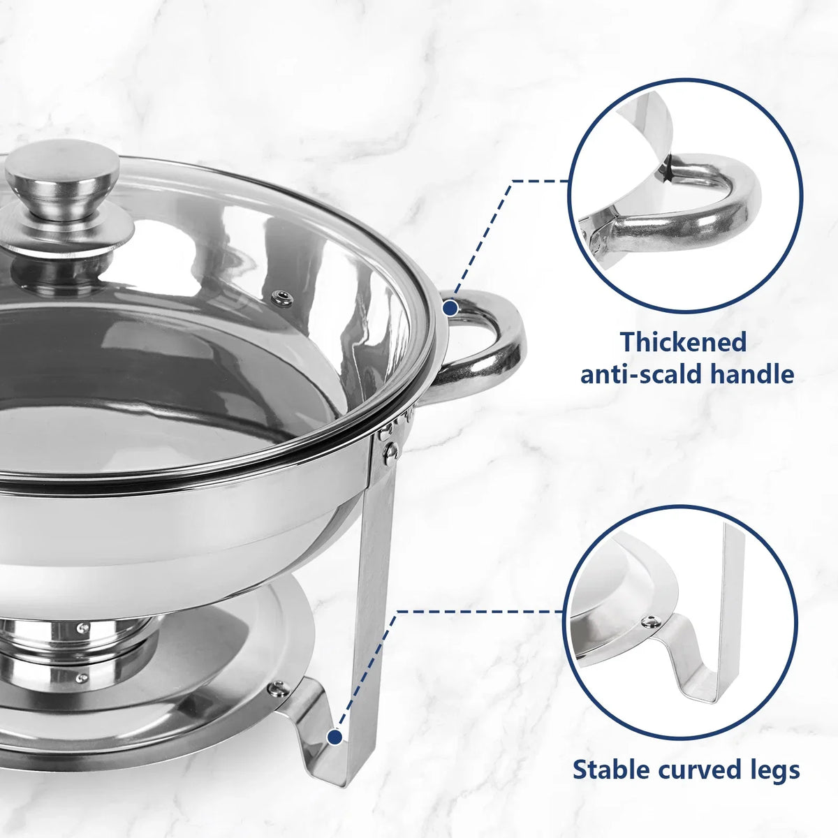 IMACONE 5QT Stainless Steel Round Chafing Dish Buffet Set, 2-Pack With Glass Lid