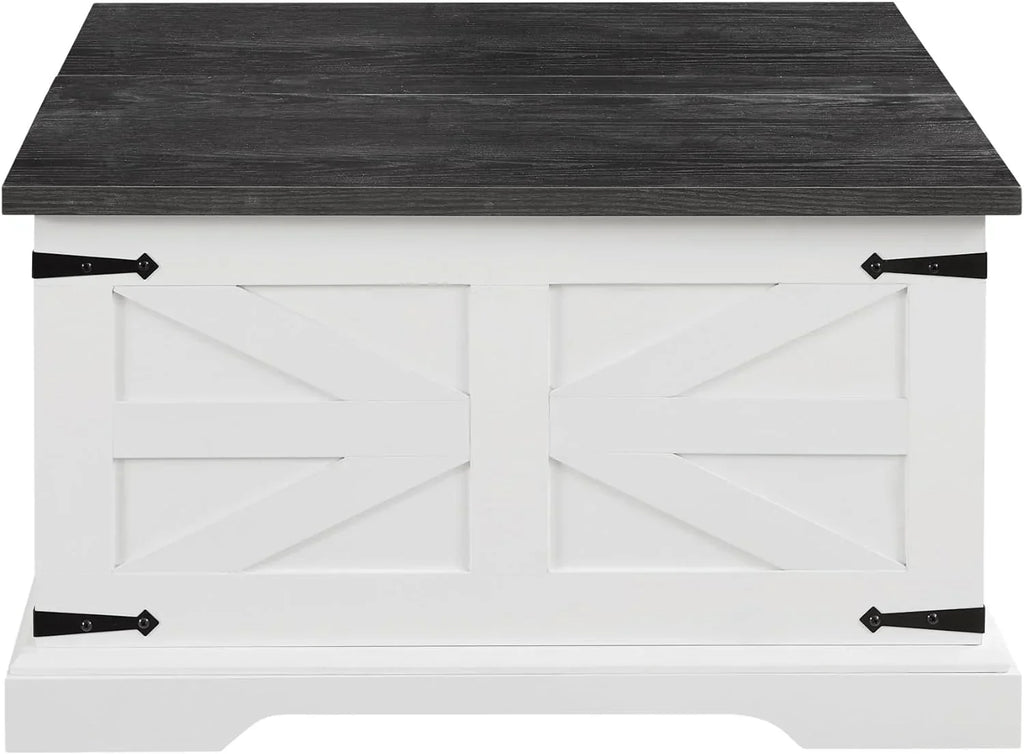 Farmhouse Square Lift-Top Coffee Table With Hidden Storage, White, 31.5 x 31.5 x 18.5 in
