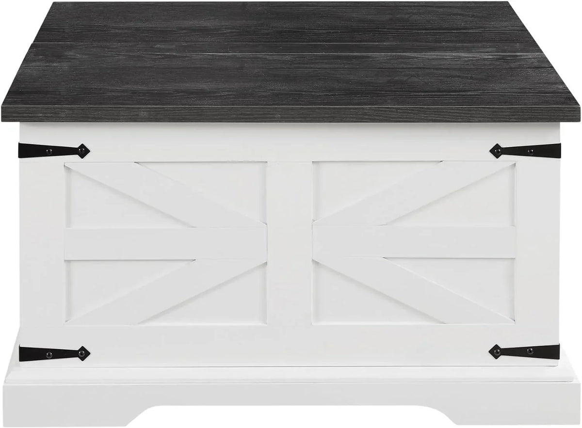 Farmhouse Square Lift-Top Coffee Table With Hidden Storage, White, 31.5 x 31.5 x 18.5 in