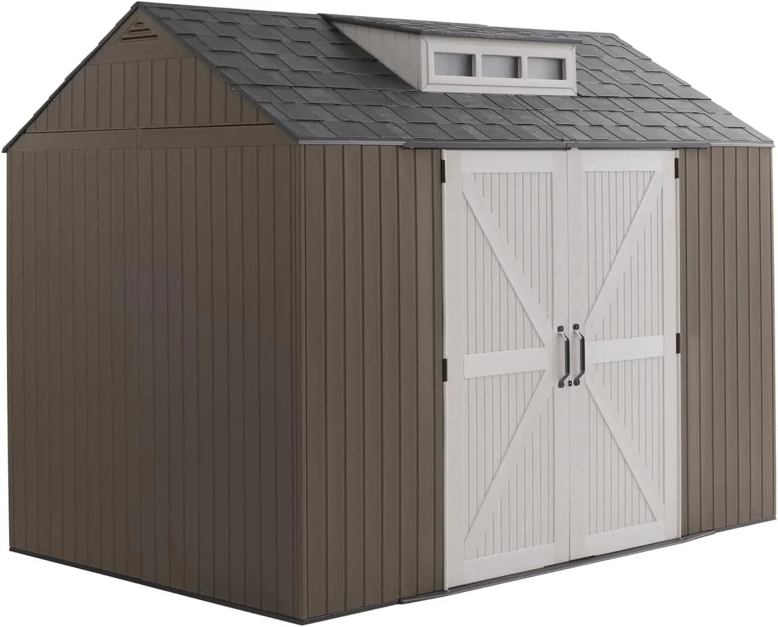 Rubbermaid Resin Outdoor Storage Shed With Floor, 7 x 7 Ft, Gray