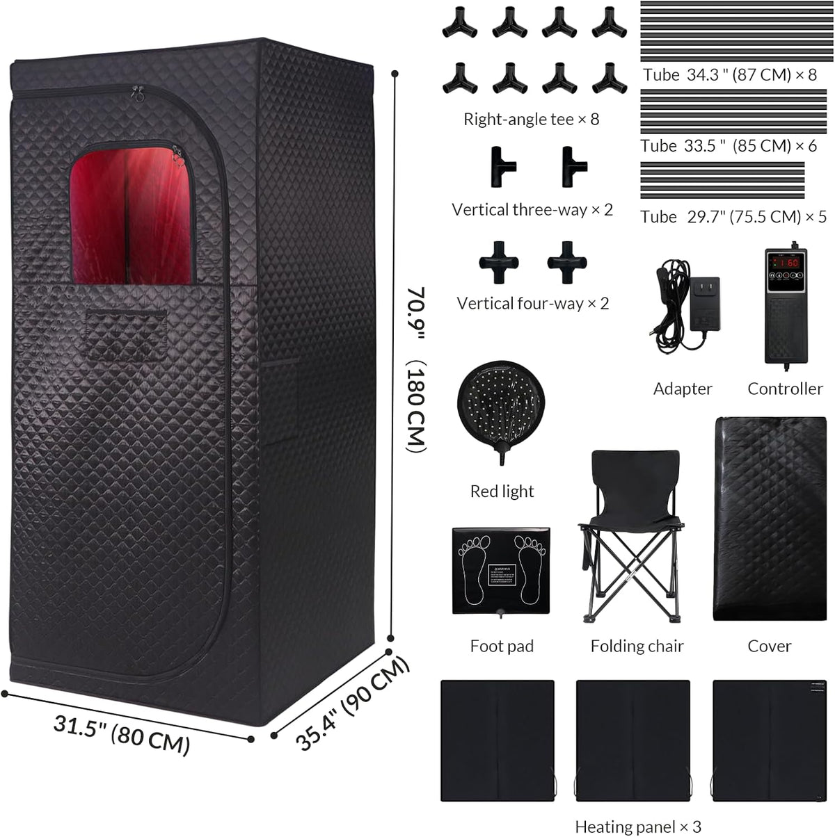 Personal Indoor Infrared Sauna Tent With Red Light Therapy, 9 Levels Up To 140F