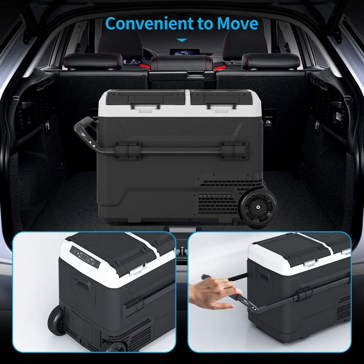 DISHUP Portable Car Refrigerator 12V, 53QT (50L), Dual Zone - Black