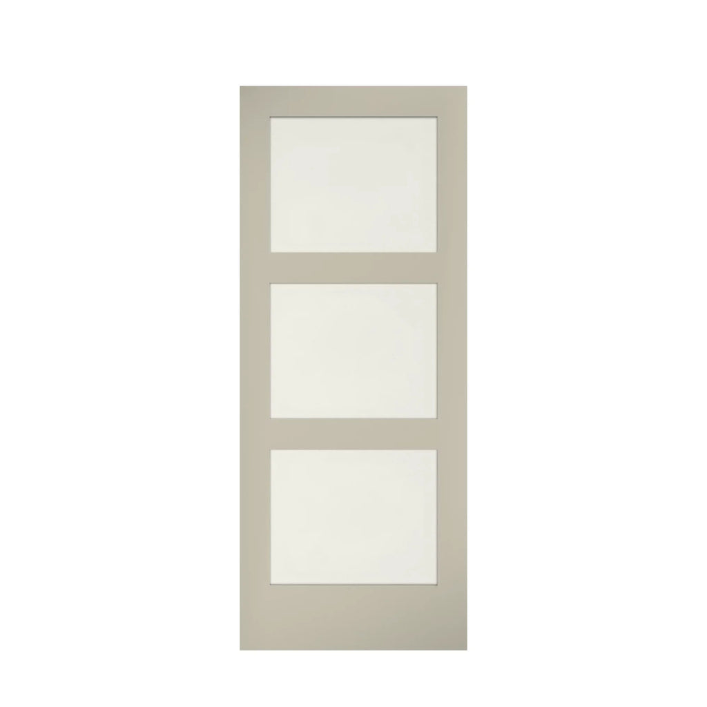 EightDoors 84 x 32 x 1-3/8 3-Lite Frosted Glass White Prefinished Solid Wood Core Interior Barn Door