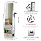 LVSOMT 360 Swivel Jewelry Cabinet With Lights, 53.5 x 14.5 in Full-Length Mirror, White
