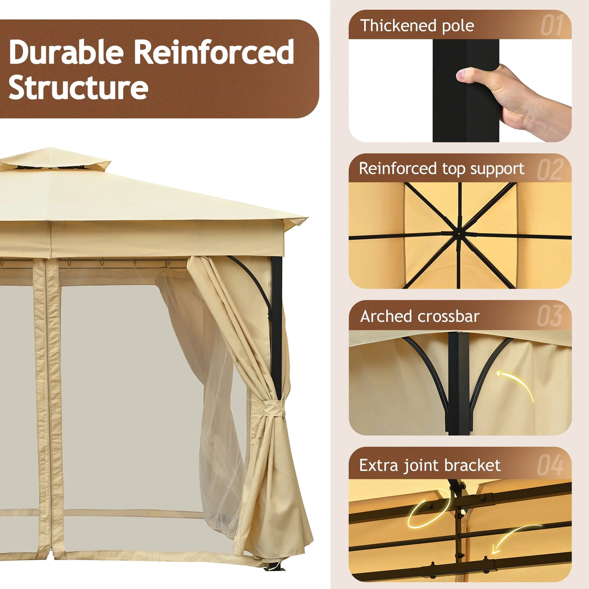 Outdoor Patio Gazebo With Mosquito Netting And Privacy Screens, 10'x10', Grey