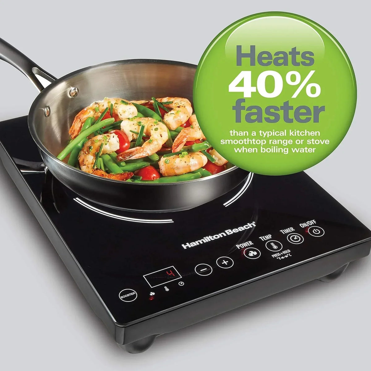 Portable Single Induction Cooktop Countertop Burner, 1800 Watts, 10 Temperature Settings, Black - 34104
