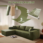 ovios 104in L-Shape Sectional Sofa With Chaise, Grey Plush Corduroy Fabric