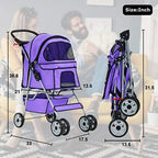 BestPet Cat Carrier Stroller, 4 Wheels, Purple