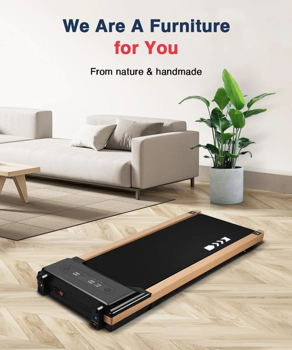 Ecotronic Indoor Electric Walking Pad With Natural Wood Finish, 2.25HP Motor, LED Display, Remote Control And Incline