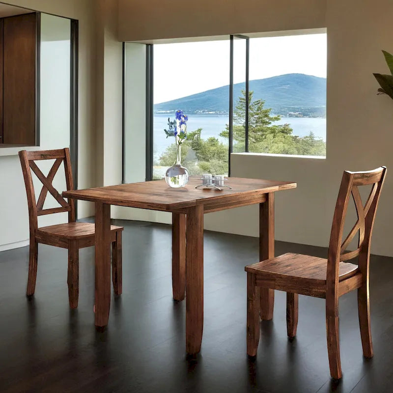 3-Piece Wood Drop Leaf Dining Table Set With 2 X-Back Chairs - 47.3x29.5x29.5inch