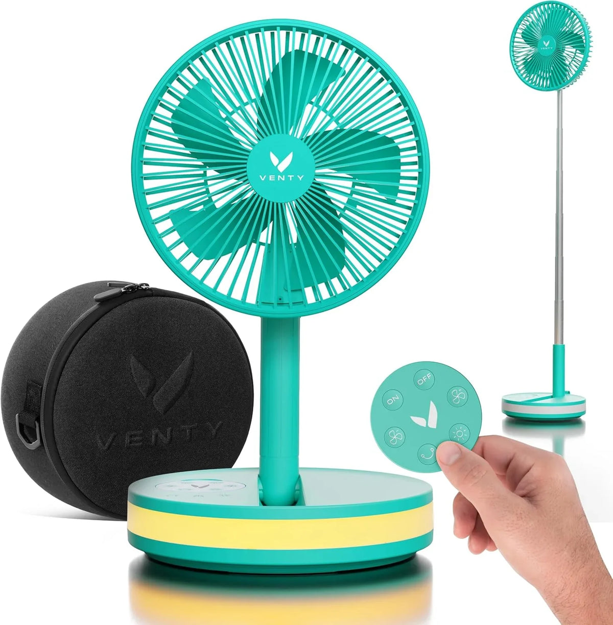 VENTY Portable Wireless Battery Operated Fan With LED Lighting, Carry Case And Remote Control