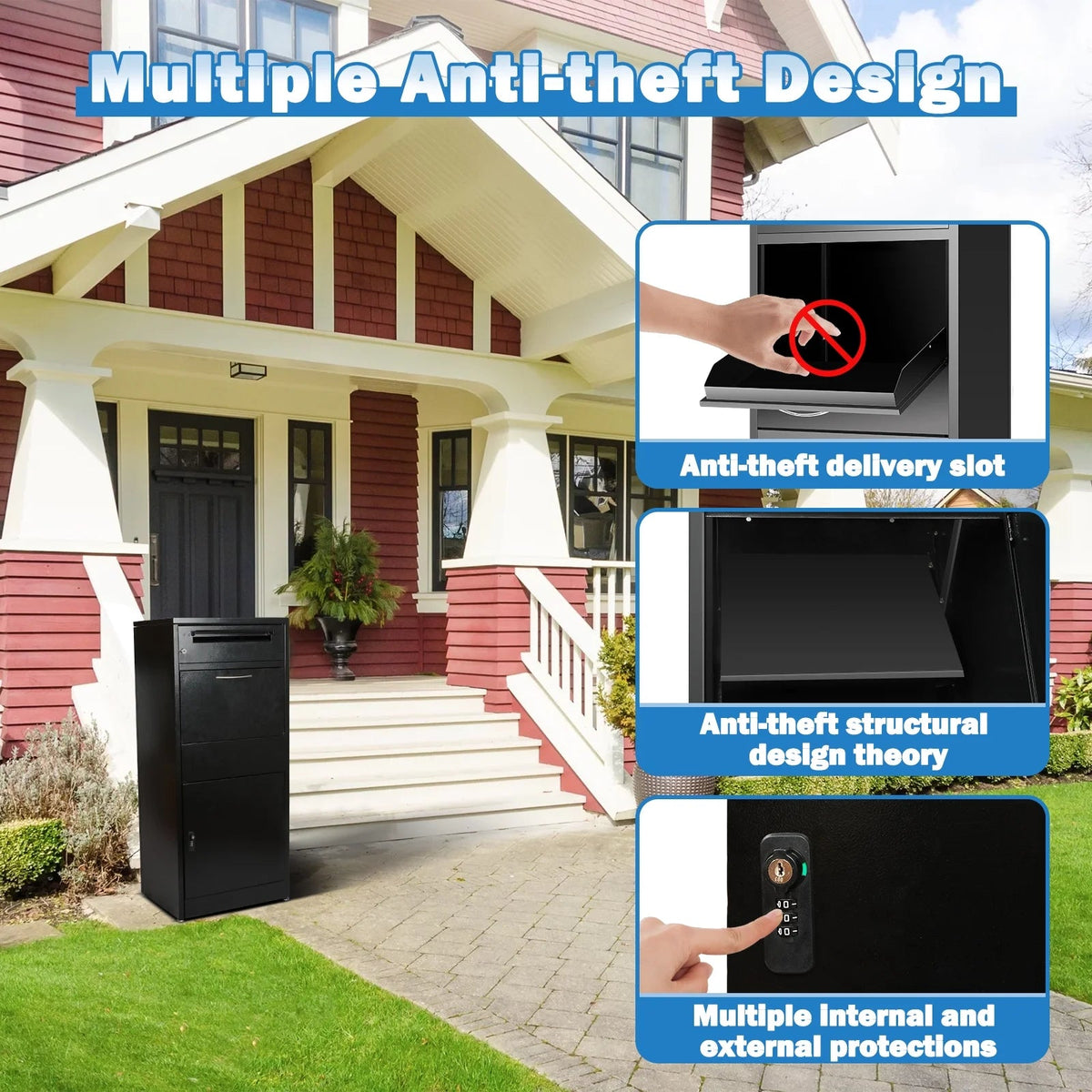 Gaonala Steel Package Delivery Box 19.6x14.4x44.9in Lockable Weather-Resistant Black