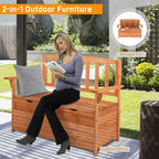 Outvita Outdoor Wood Storage Bench Loveseat With Armrests - 2 Person