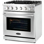 Cosmo 4-Piece Kitchen Appliance Package - 30 in Gas Range, Wall Mount Range Hood, 24 in Built-In Dishwasher, French Door Refrigerator