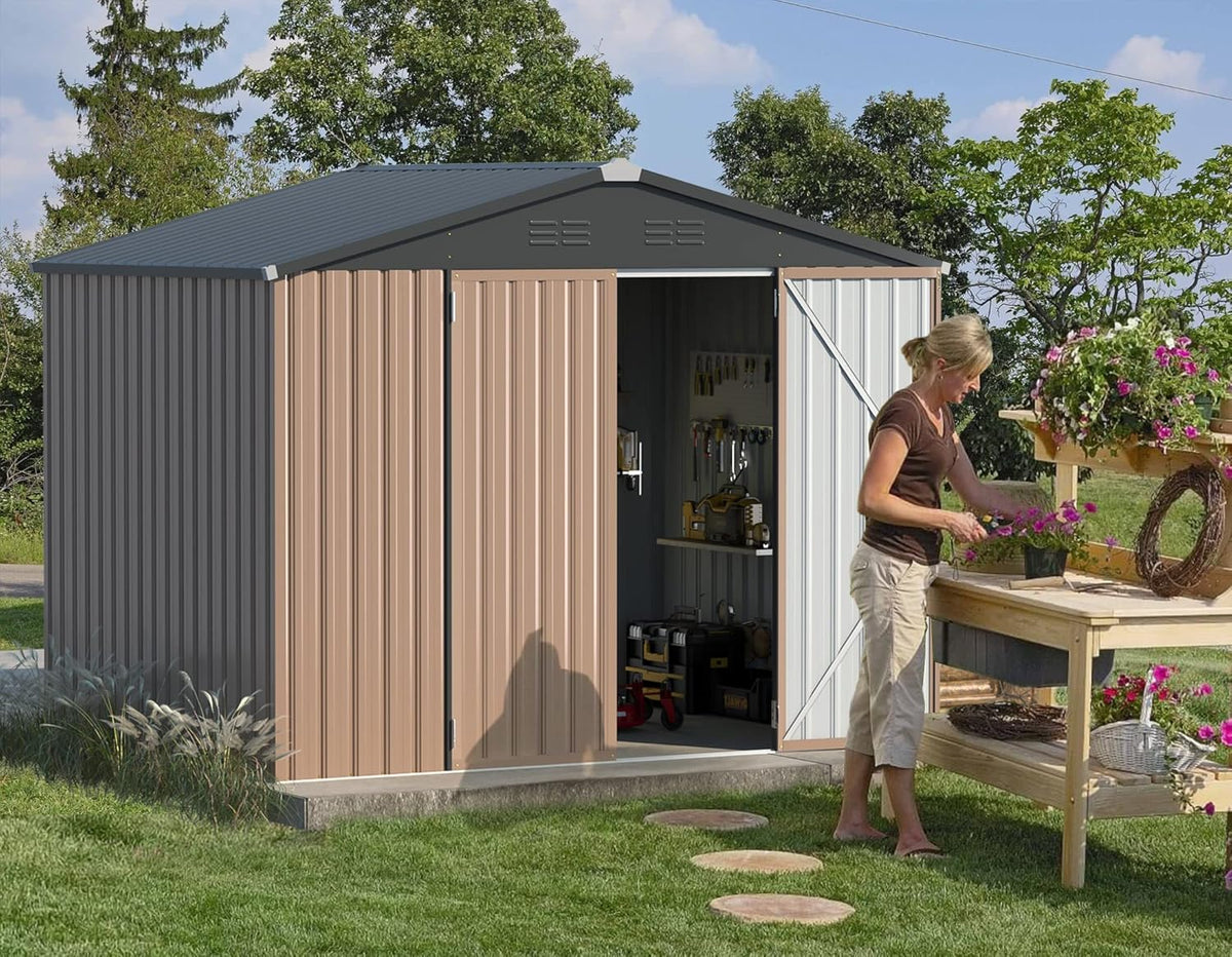 AECOJOY Metal Outdoor Storage Shed 8 ft x 6 ft - Lockable Doors