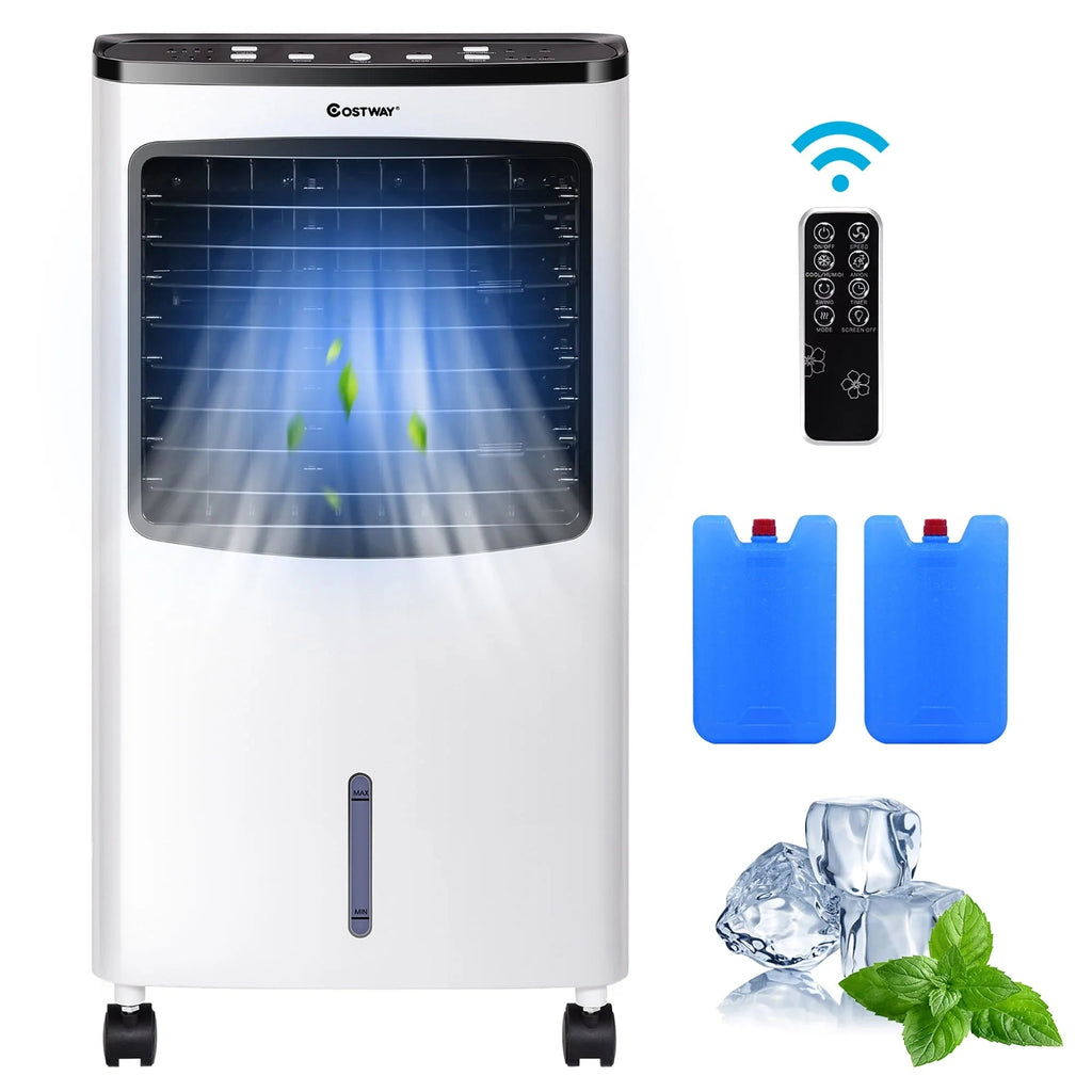 Costway Portable Evaporative Air Cooler Fan Humidifier With Remote Control - 8L