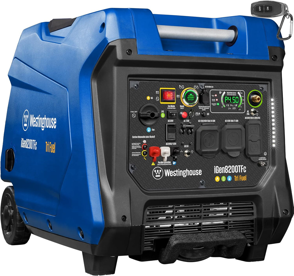 Westinghouse Tri-Fuel Portable Inverter Generator 8200 Peak Watt With Remote Electric Start - iGen8200TFc