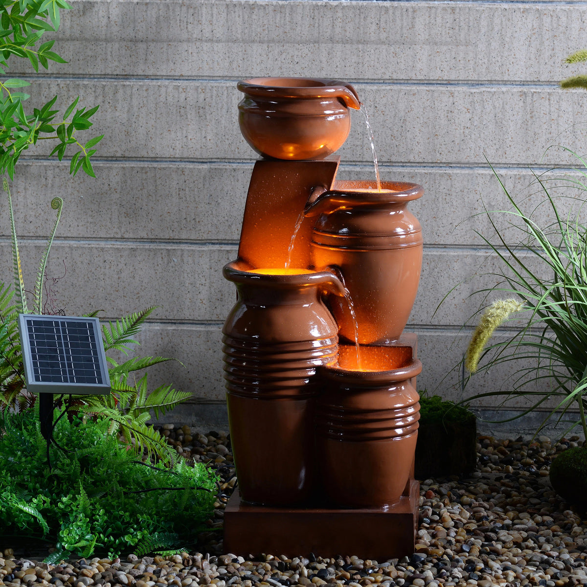 Teamson Home 28.74 in Solar 4-Tier Cascading Bowl Water Fountain With LED Lights - Navy