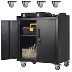 Lockable Metal Garage Storage Cabinet With Wheels, 2 Doors, 34 H X 30.3 L X 18 W - Garage Storage Cabinets