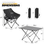MADOG 3-Piece Folding Camping Table And Chairs Set, Black, Table 26.5 x 18.5 x 16.0 in, Chair 17.0 x 17.0 x 27.0 in