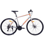 Men's Hybrid Road Bike 28 inch 700C Wheels, 21-Speed, 21-inch Aluminum Frame - Silver and Orange