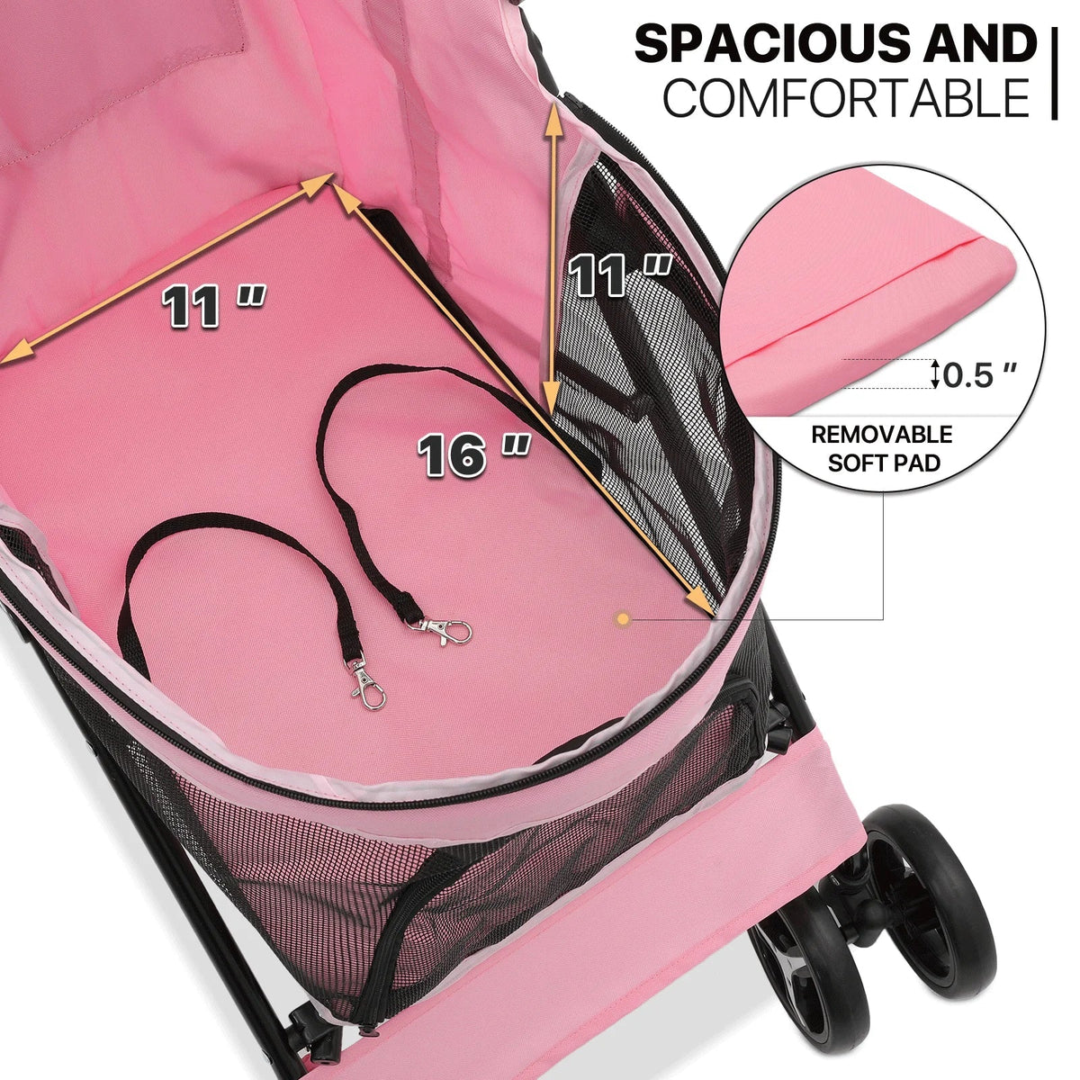 MoNiBloom Foldable Pet Stroller for Small Medium Dogs, 22 lbs, Pink