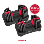 FitRx SmartBell Adjustable Dumbbell Set, 2-Pack, 25lb, 9-in-1 Quick-Select Weights, 2.5lb Increments