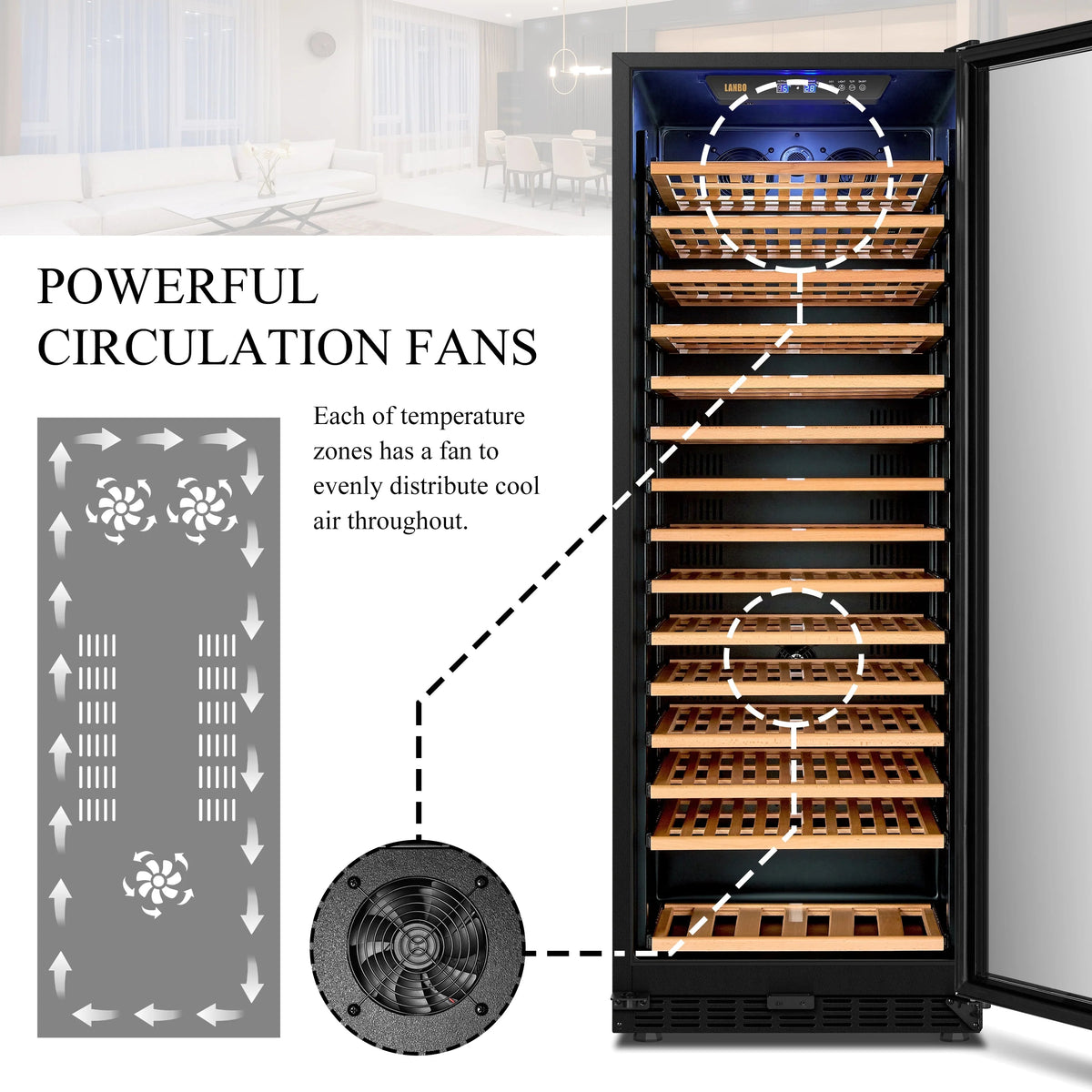 Lanbo 165 Bottle Built-In Black Single Zone Wine Cooler, 24 inch Width - LW177S