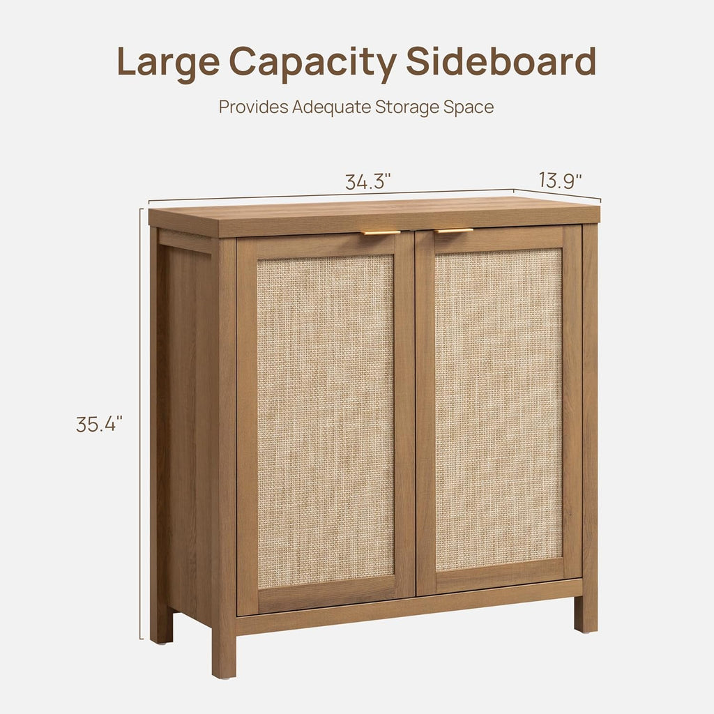 SICOTAS Sideboard Buffet Cabinet, 13.9in D x 68.6in W x 35.4in H, Oak, 2 Pcs