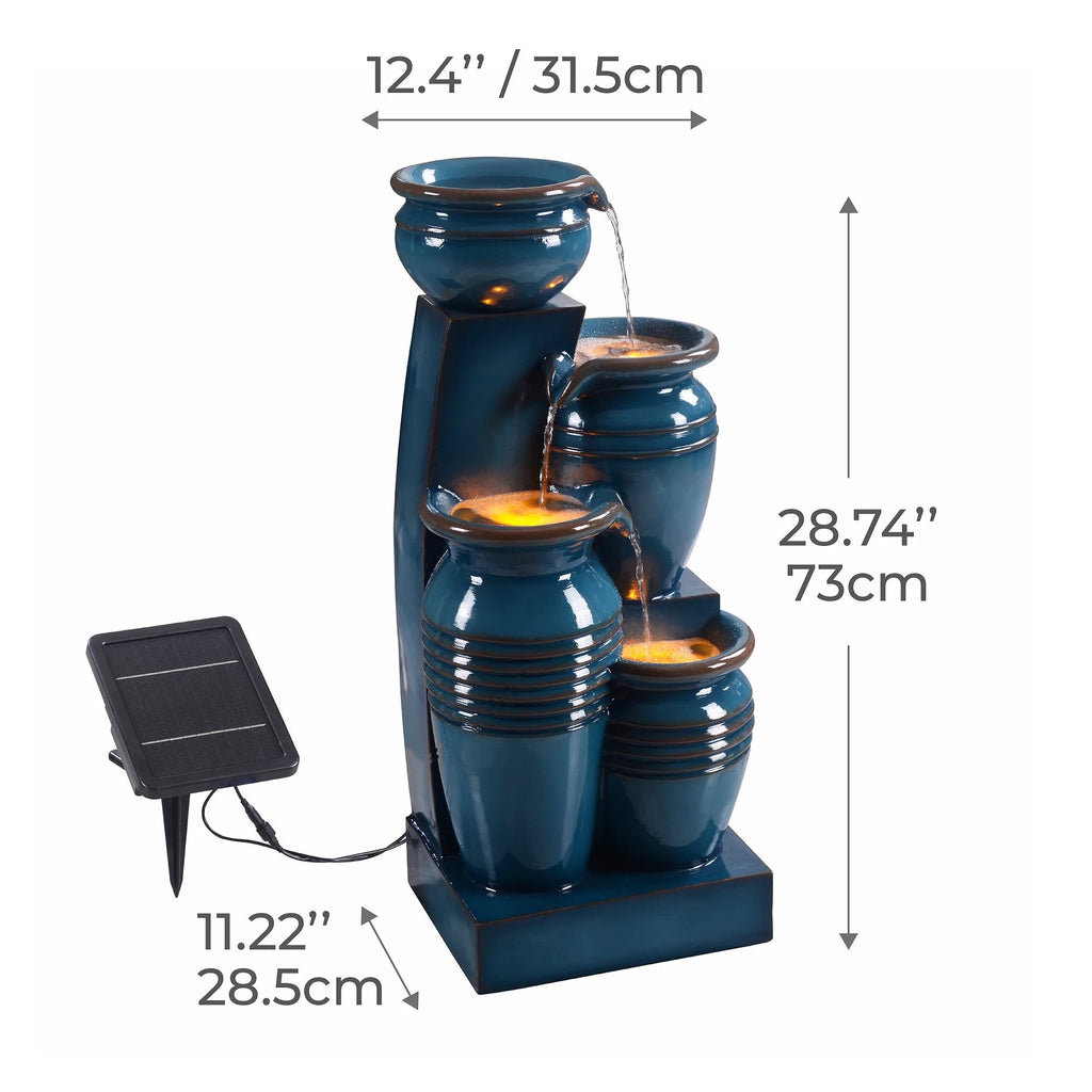 Teamson Home 28.74 in Solar 4-Tier Cascading Bowl Water Fountain With LED Lights - Navy