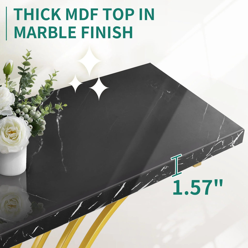 Console Table With Faux Marble MDF Top And Gold Metal Frame