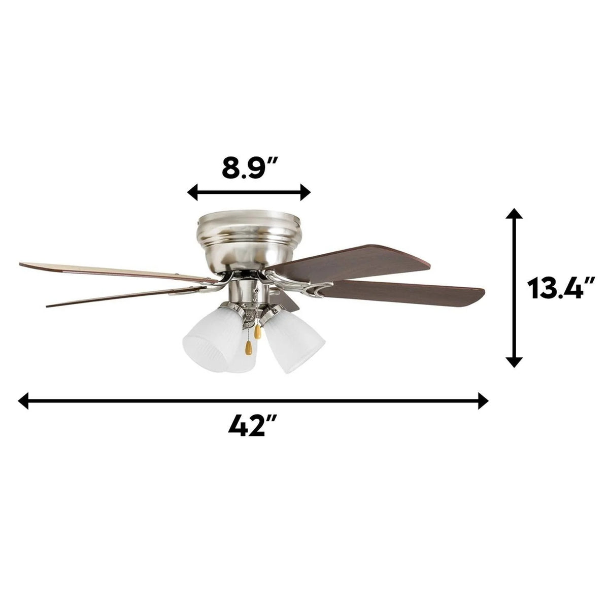 Prominence Home 42 inch Satin Nickel Bedroom Hugger Ceiling Fan With Lights