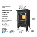 Indoor Wood Burning Cooking Stove 57cm x 55,5cm x 99,5cm, Matte Black - Stove 315