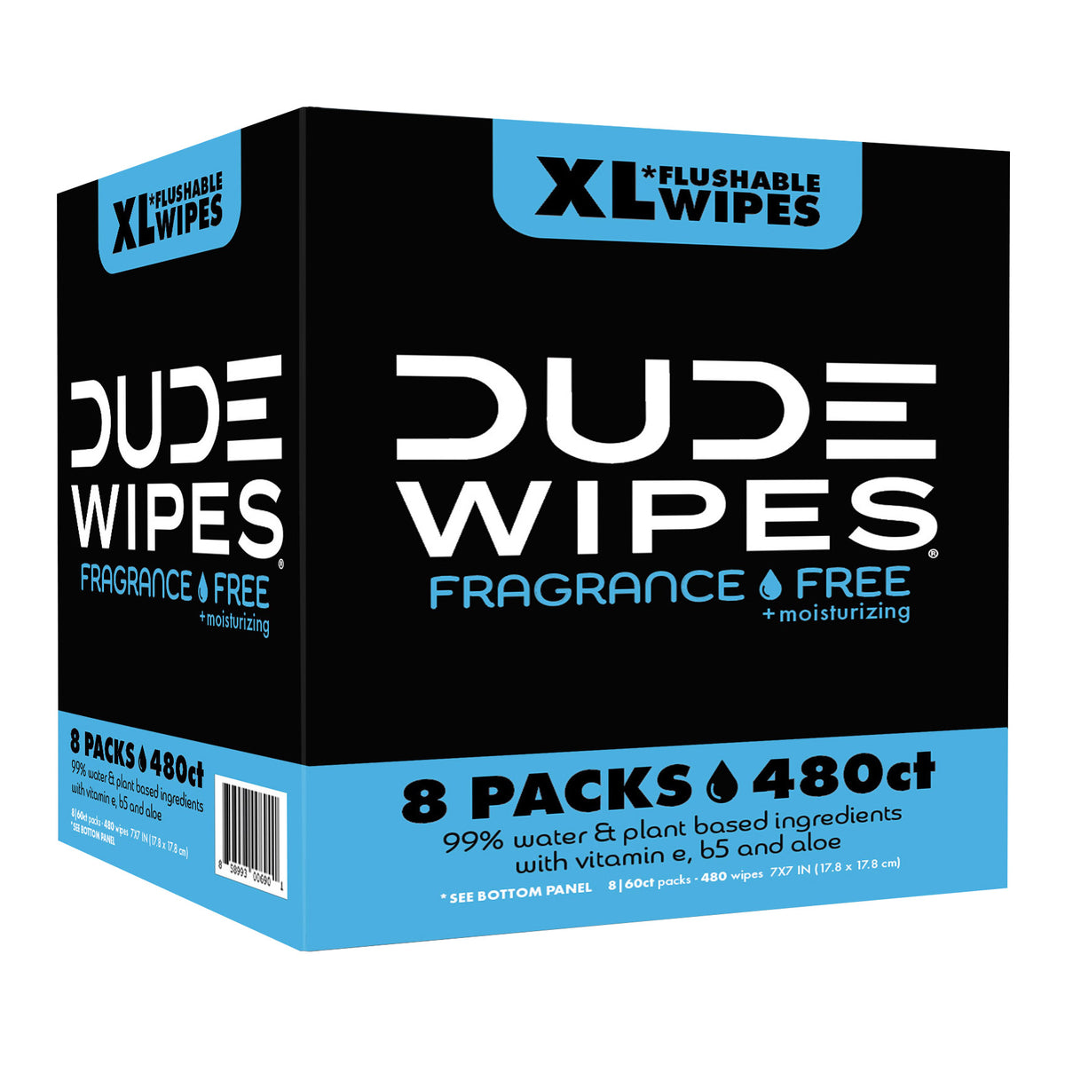 DUDE Flushable Wipes, Fragrance-Free, Moisturizing, XL, 480 Wipes