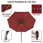 EliteShade 9ft Market Patio Umbrella With 80 LED Lights, Ruby