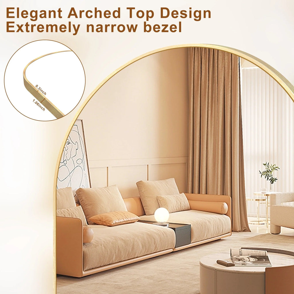 Arched Full Length Floor Mirror With Aluminum Alloy Frame - 65x22, 71x24, 71x28, 71x32