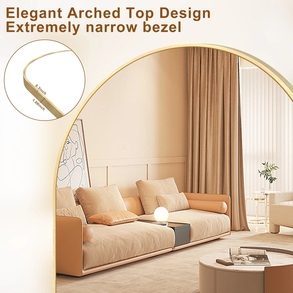 Arched Full Length Floor Mirror With Aluminum Alloy Frame - 65x22, 71x24, 71x28, 71x32