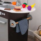 KidKraft Uptown Espresso Wooden Play Kitchen With 30-Piece Play Food Accessories