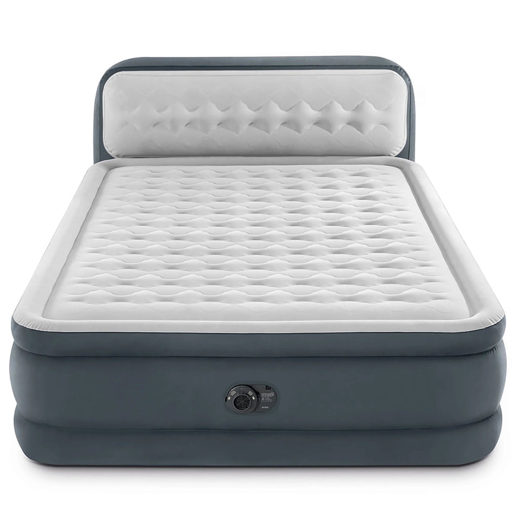 Intex Dura-Beam Deluxe Ultra Plush Headboard Queen Airbed, Gray, 18in, Built-In Pump - 64447ED